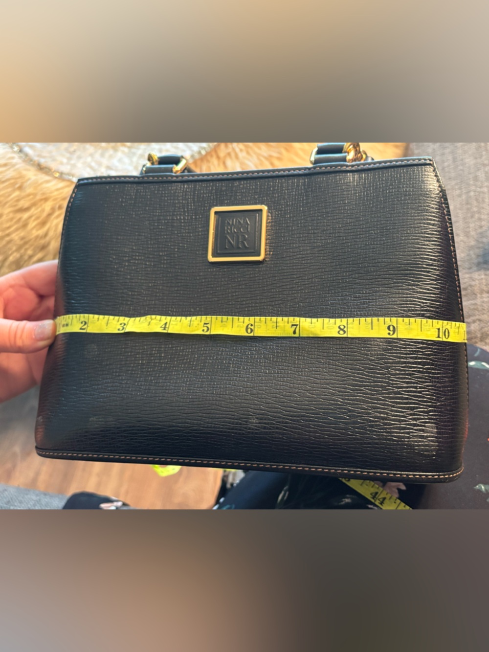 🖤 Nina Ricci Black Vintage Textured Leather Top Handle Crossbody Structured Bag - Picture 16 of 17